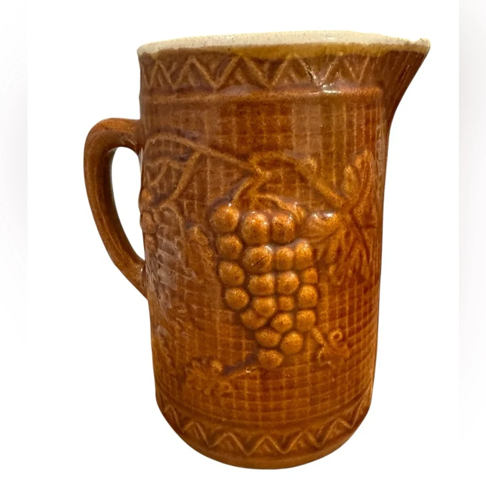 Vintage Star Stoneware Company Brown Ceramic Pitcher with Grape Design - Picture 3 of 6